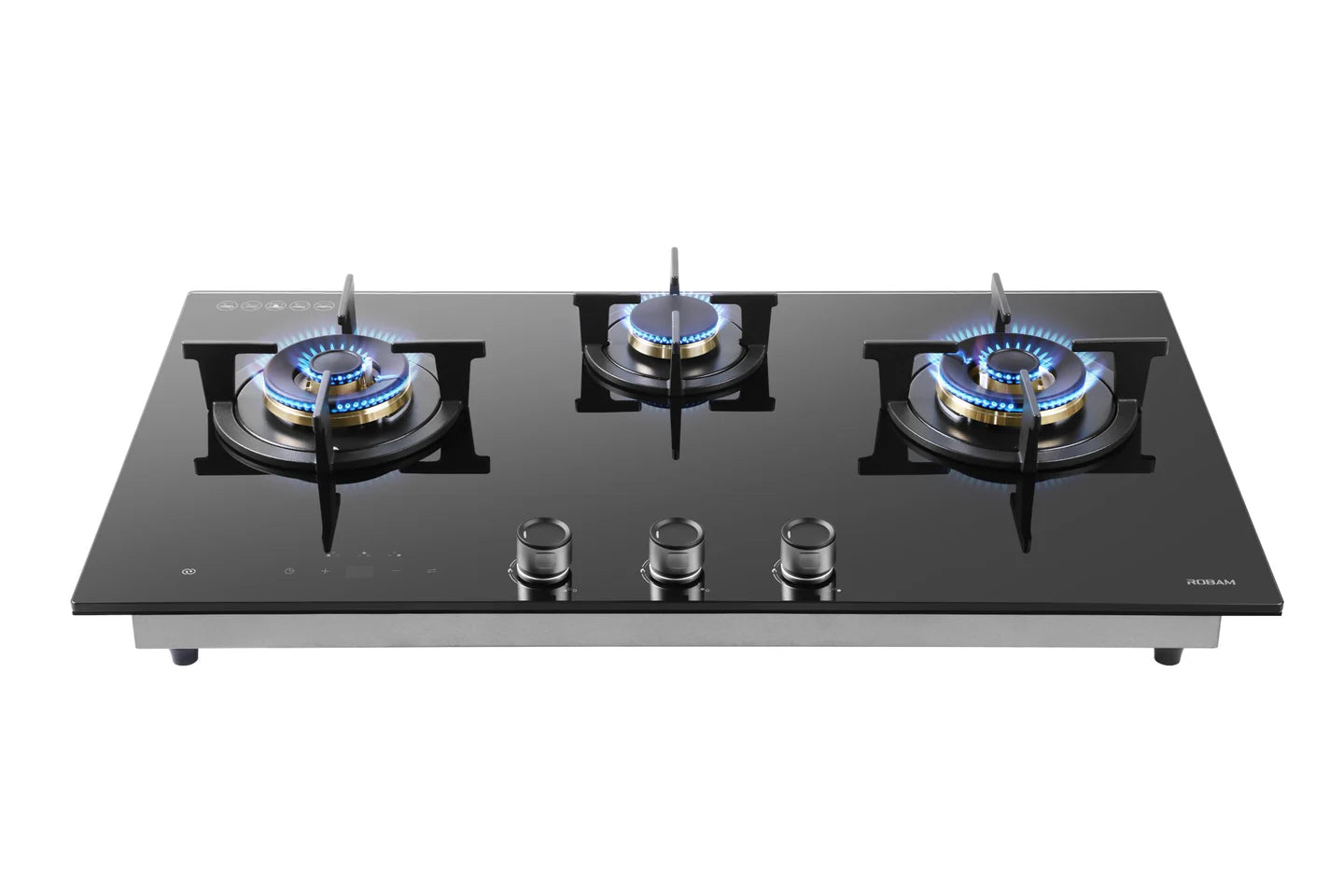Gas stove with three burners on a white background