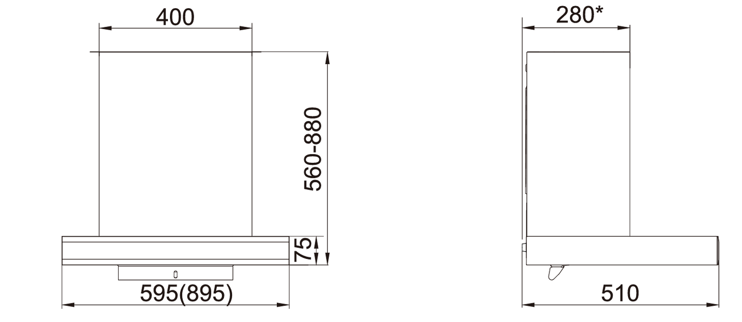 Technical drawing of Robam Range Hood.