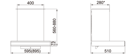 Technical drawing of Robam Range Hood.